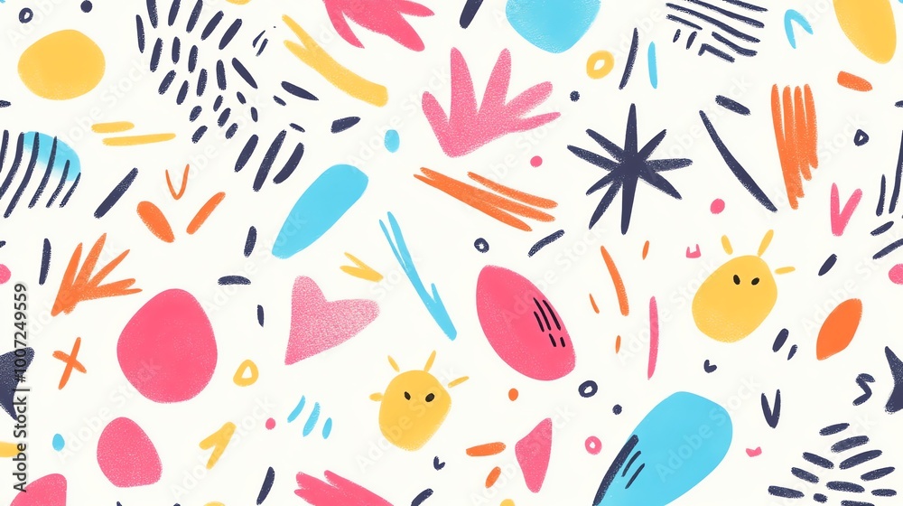 A vibrant and playful abstract pattern featuring bold shapes and colors. The design is perfect for adding a touch of energy and fun to any project. A vibrant and playful abstract pattern featuring bold shapes and colors. The design is perfect for adding a touch of energy and fun to any project.
