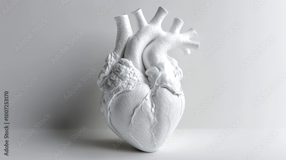 Obraz premium White anatomical heart model isolated on a white background.