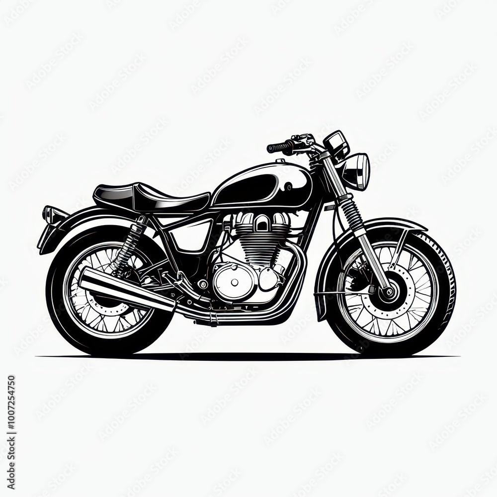 Obraz premium A stylized illustration of a classic motorcycle in black and white.