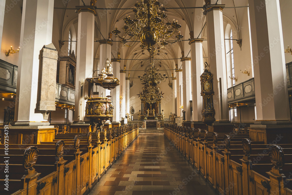 Interior of Trinitatis Church in Copenhagen, Denmark.