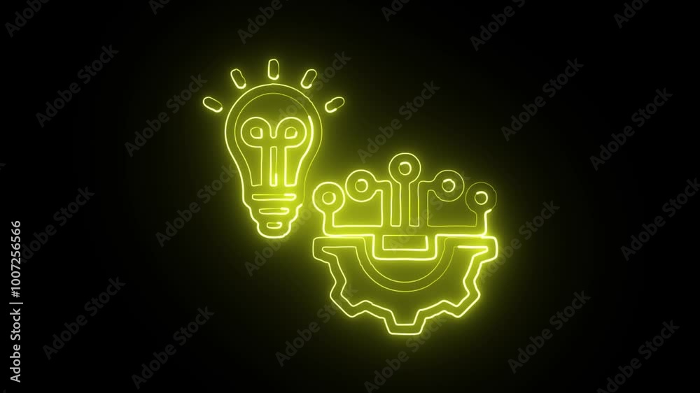 Glowing Neon Innovation Icon Isolated on Black Background. HD Video Motion Graphic Animation Glowing Neon Innovation Icon Isolated on Black Background. HD Video Motion Graphic Animation