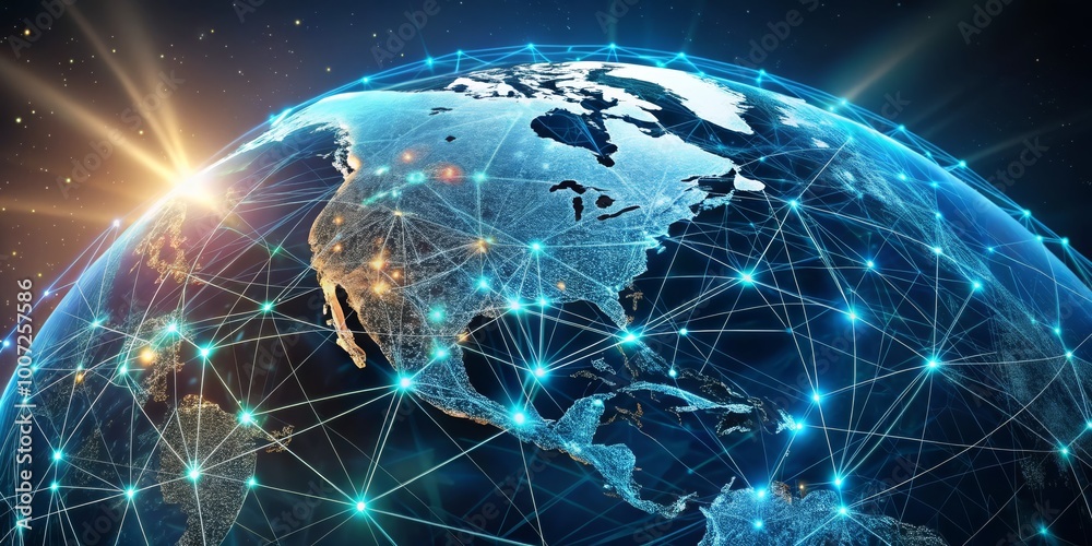 Global Network Connection - 3D Rendered Earth with glowing Lines, Digital Network, Global Communication, Global Connectivity, network, connection, technology Global Network Connection - 3D Rendered Earth with glowing Lines, Digital Network, Global Communication, Global Connectivity, network, connection, technology
