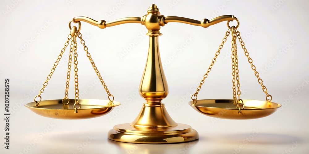 Golden Scales of Justice 3D Rendered Balance, White Background, Law, Justice, Equality