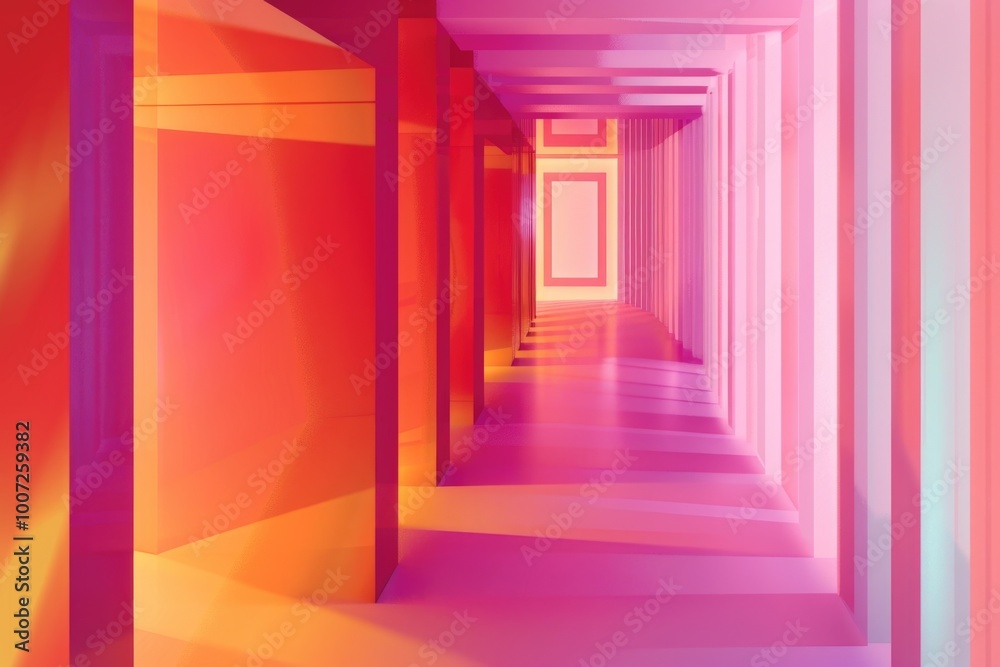 A long hallway with a bright light illuminating the space