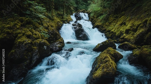 Cascading Waterfall in Lush Forest