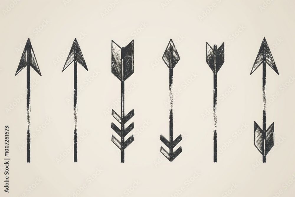 Group of arrows drawn in chalk on a white background, perfect for presentations, education, and communication Group of arrows drawn in chalk on a white background, perfect for presentations, education, and communication