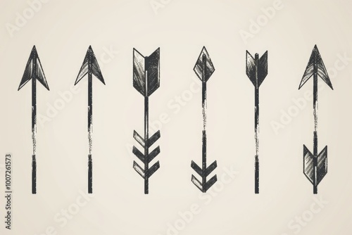 Group of arrows drawn in chalk on a white background, perfect for presentations, education, and communication