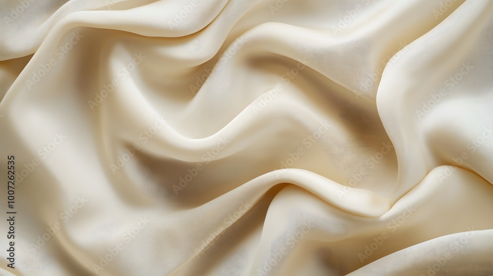 Fototapeta premium A close-up of the folds in cream-colored silk fabric, creating an elegant and luxurious background