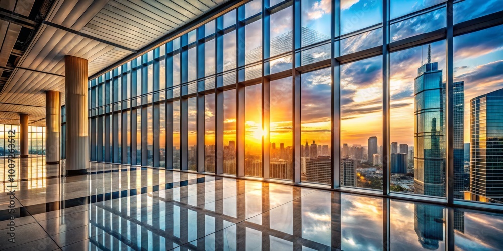 Sunset Reflections in a Modern Office Building, cityscape, skyscraper, architecture Sunset Reflections in a Modern Office Building, cityscape, skyscraper, architecture