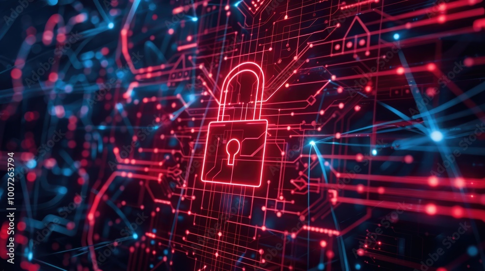 A red lock icon on a digital screen A red lock icon on a digital screen