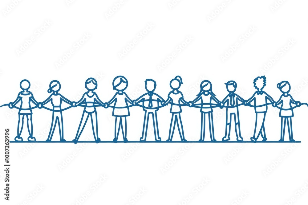 A group of people holding hands in a line formation A group of people holding hands in a line formation