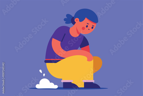 Woman pooping on purple background