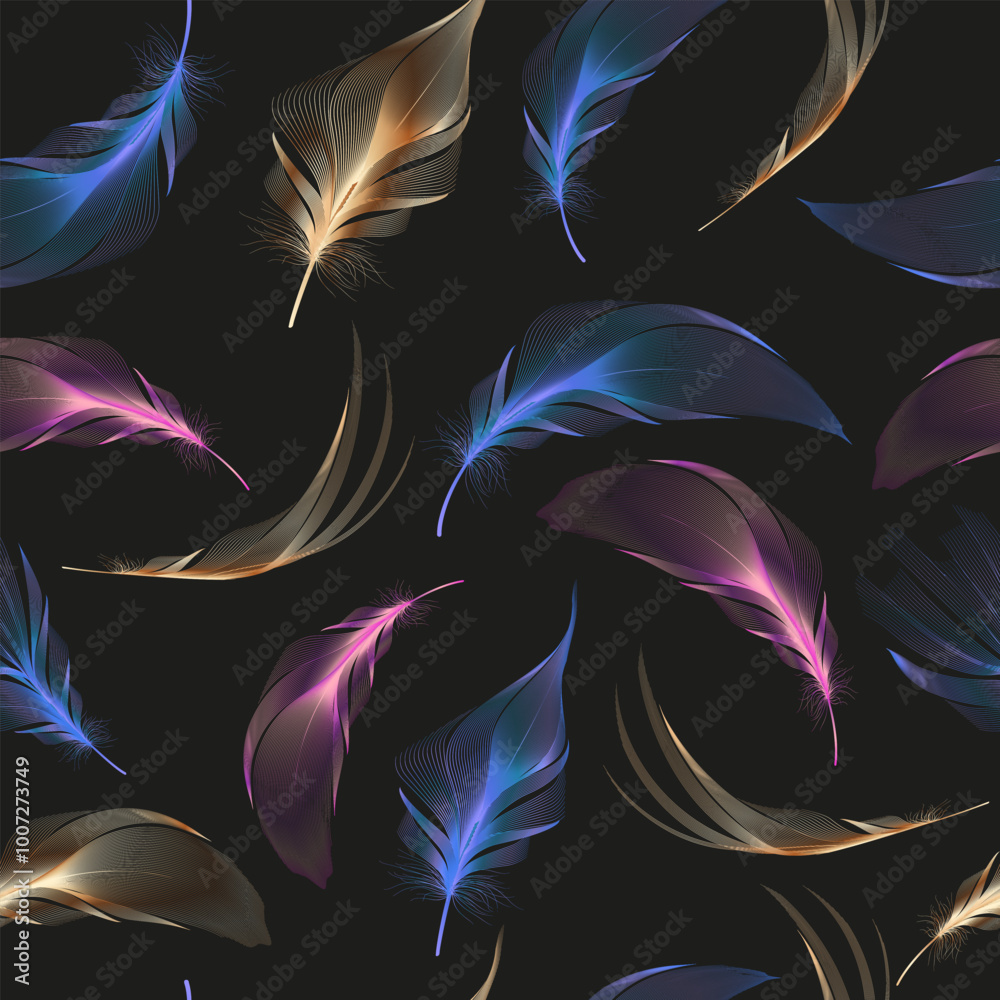 Fototapeta premium Abstract seamless pattern with feathers.