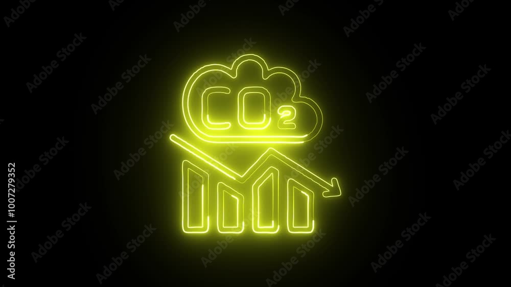 Glowing Neon CO2 Icon Isolated on Black Background. HD Video Motion Graphic Animation
