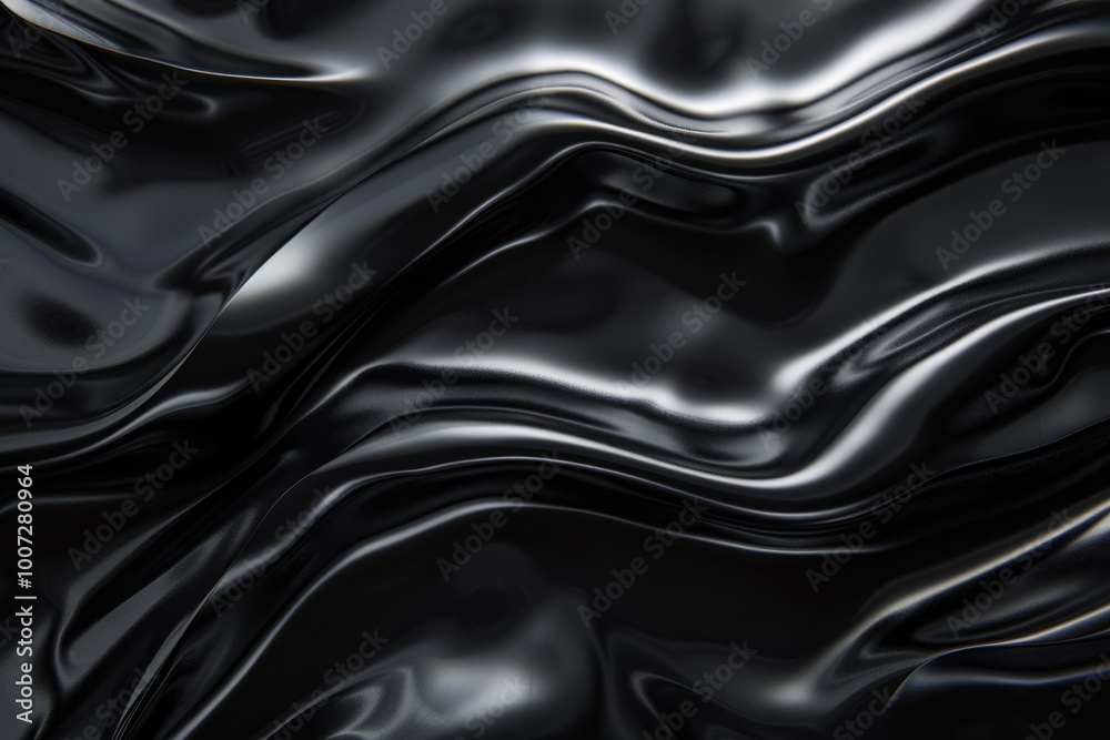 Abstract black wave banner with fluid curves on dark background. Abstract black wave banner with fluid curves on dark background.