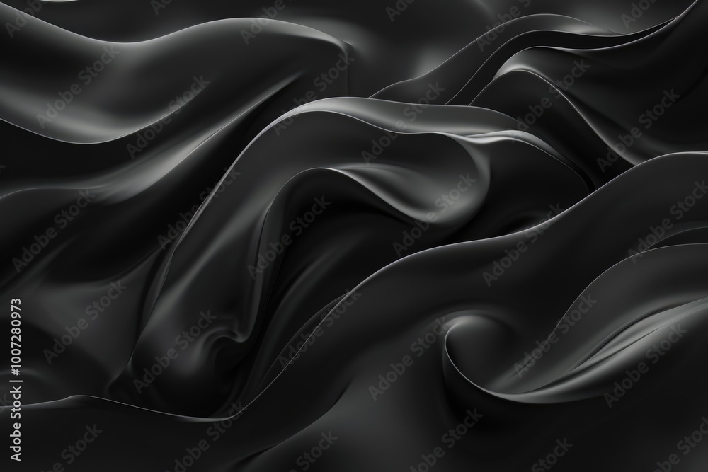 Abstract black wave banner with fluid curves on dark background. Abstract black wave banner with fluid curves on dark background.