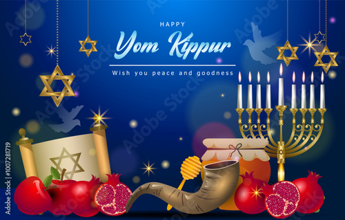 Illustration of yom kippur background with jewish element