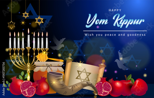 Illustration of yom kippur background with jewish element