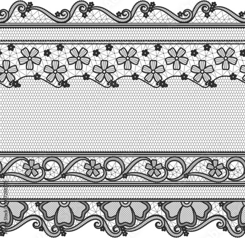 Lace seamless horizontal border. Vintage black ornament