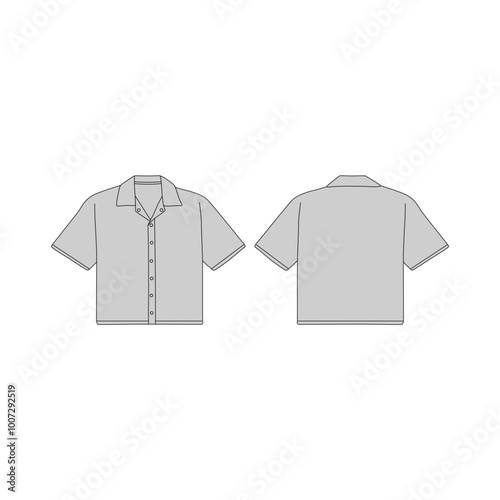 Short-Sleeve Oversized Shirt - Front and Back Technical Flat Sketch of Shirt