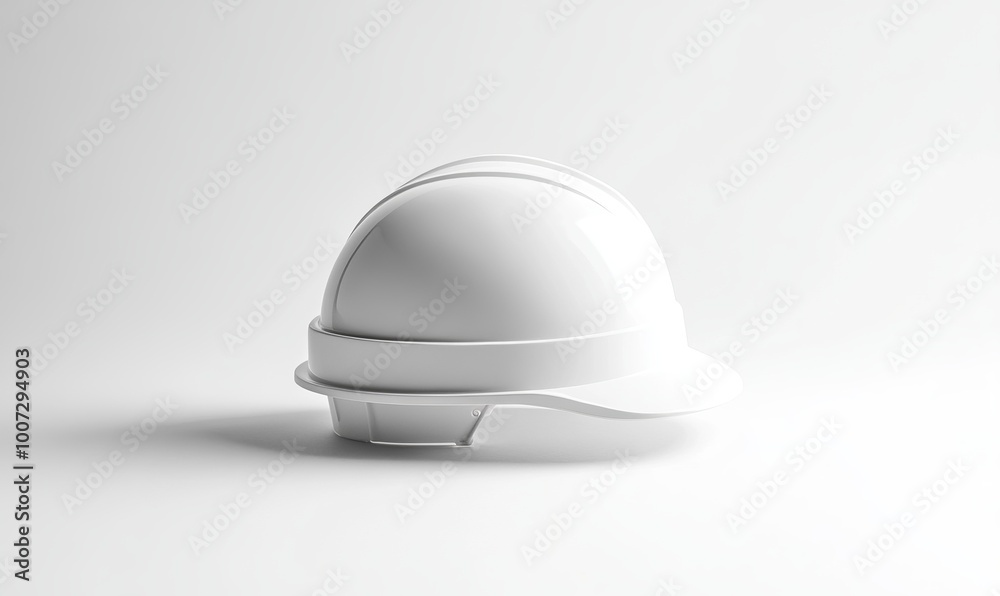 A compact white hard hat with a minimalist design, displayed on a white background, demonstrating its efficiency in providing safety and protection during construction activities A compact white hard hat with a minimalist design, displayed on a white background, demonstrating its efficiency in providing safety and protection during construction activities