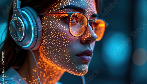 Fusionné avec l’écran, ses doigts deviennent des circuits et son esprit navigue dans un univers numérique infini.