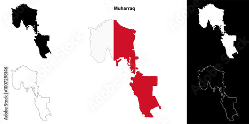 Muharraq governorate outline map set photo