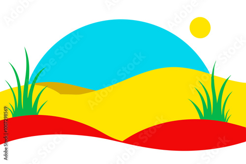 Serene Sunrise Over Sandy Dunes with Grass Vector Illustration for Nature Lovers
