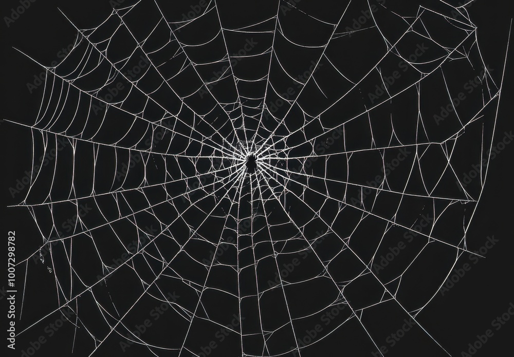 Obraz premium White vector spider webs on a black background Halloween design elements Generative AI