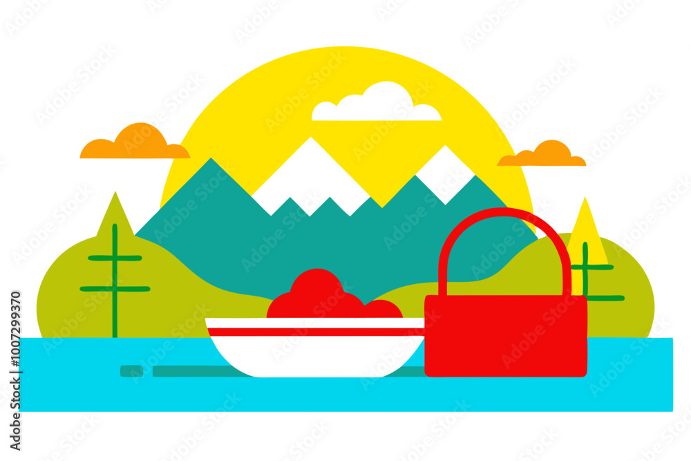 Whimsical Vector Design of a Picturesque Lakeside Picnic Scene Under a Clear Blue Sky
Whimsical Vector Design of a Picturesque Lakeside Picnic Scene Under a Clear Blue Sky