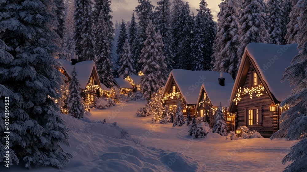 Fototapeta premium Cozy Winter Cabin Village