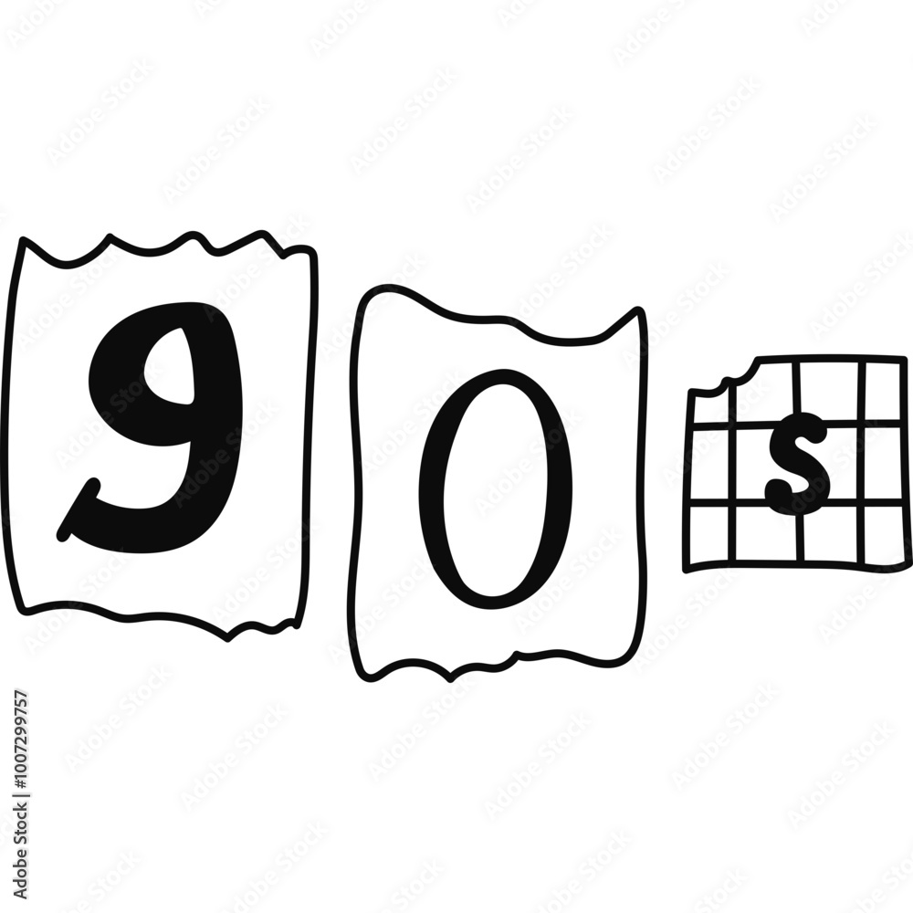 Vetor de Cute hand drawn lettering with 90s with anonymous numbers and ...