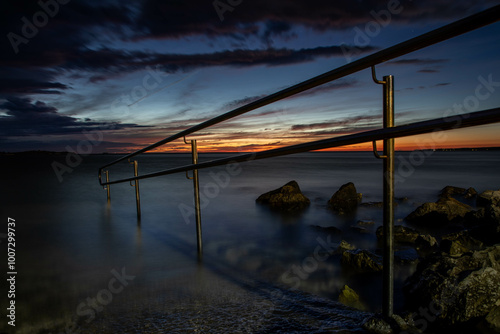 Fototapeta Naklejka Na Ścianę i Meble -  beautifuk sky just after the sunset in the blue hour, down by the beach in Croatia