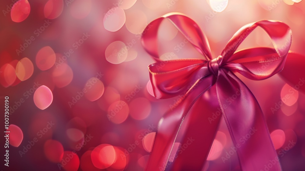 A red ribbon bow is the main focus of the image A red ribbon bow is the main focus of the image