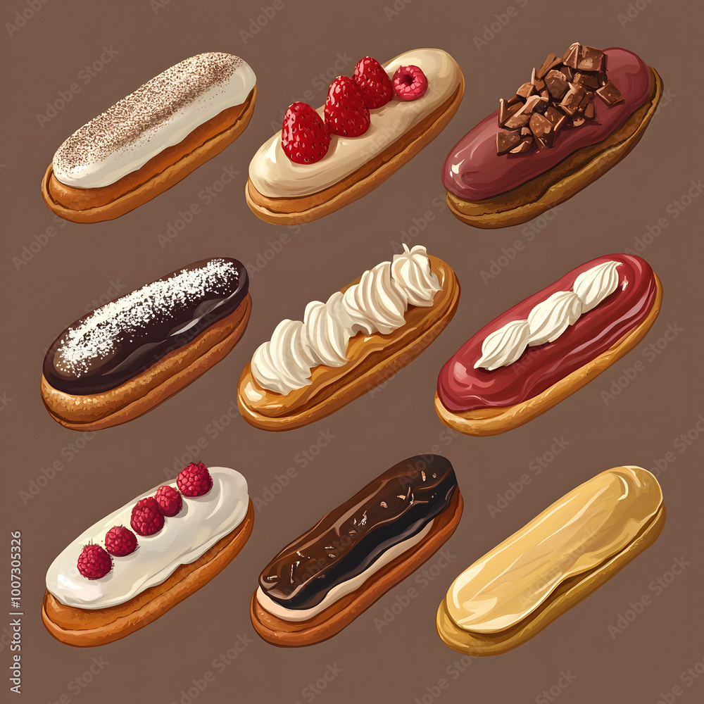 eclairs set illustration, sweets set eclairs set illustration, sweets set