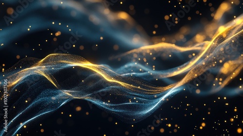 Abstract Digital Artwork: Blue and Gold Waves