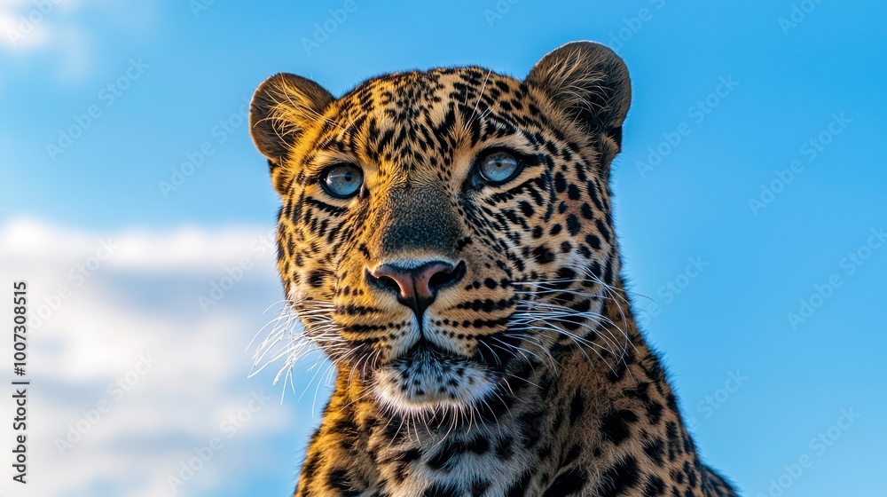 Obraz premium Leopard looking at the camera with a blue sky background