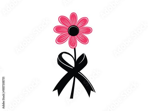 Pink Flower Ribbon Design for Breast Cancer Awareness - Creative Vector photo