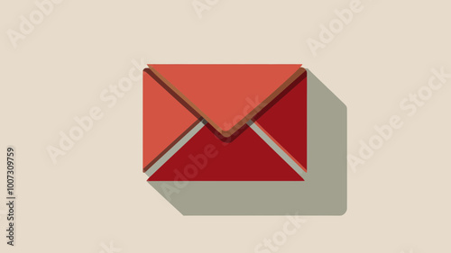 Vector Illustration of Red Envelope Icon Representing Email Communication with Long Shadow, Suitable for Business and Technology Themes