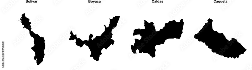 Bolivar, Boyaca, Caldas, Caqueta outline maps Bolivar, Boyaca, Caldas, Caqueta outline maps