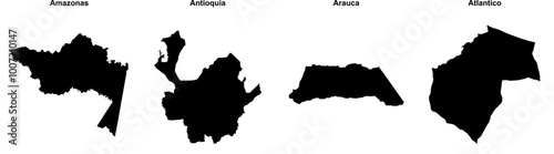 Amazonas, Antioquia, Arauca, Atlantico outline maps