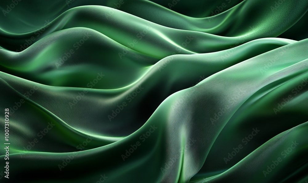 Abstract design of green silk waves, creating a fascinating visual aesthetic Abstract design of green silk waves, creating a fascinating visual aesthetic