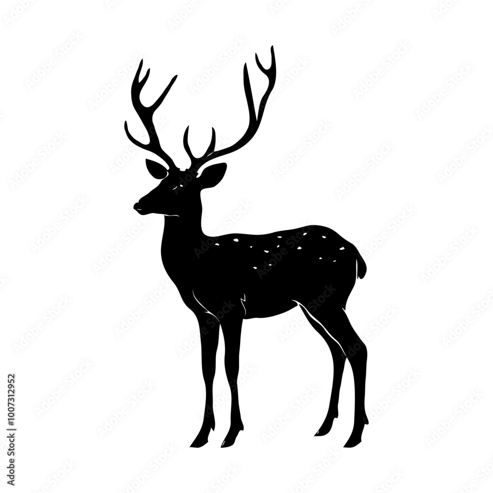 Obraz premium Silhouette of a deer with large antlers on a white background. Vector illustration