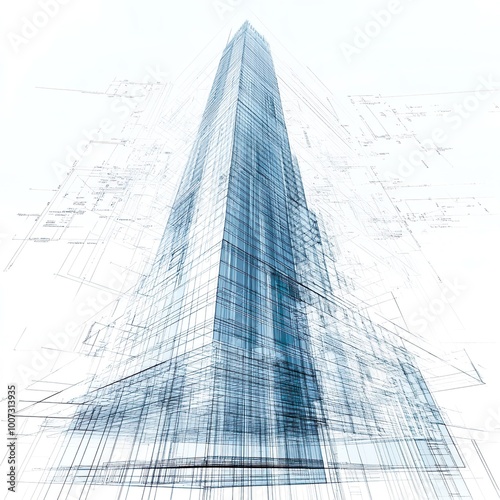 Intricate blueprint of modern skyscraper showcasing detailed architectural structure picture photo