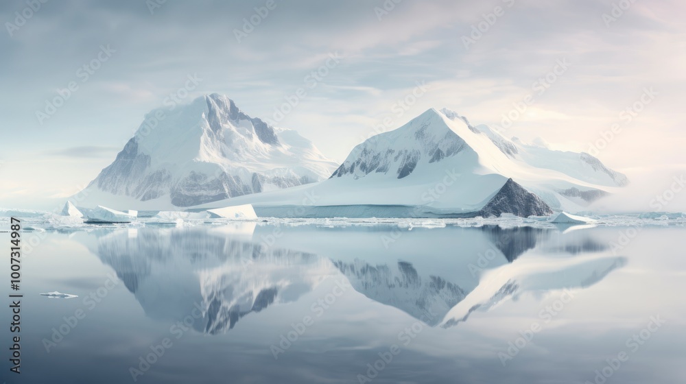 custom made wallpaper toronto digitalIcebergs in the ocean with mountains in the background