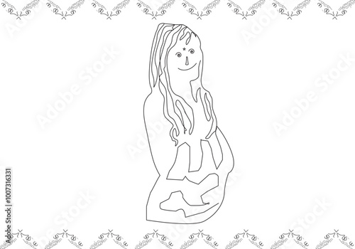 Beautiful woman face in continuous line art drawing style. Portrait of young woman with curly hair blowing in the wind. Minimalist black linear sketch isolated on white background. Vector illustration