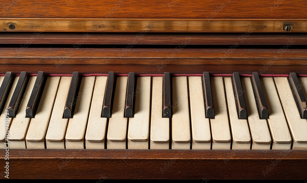 Close-up, keys of an old wooden piano. Close-up, keys of an old wooden piano.