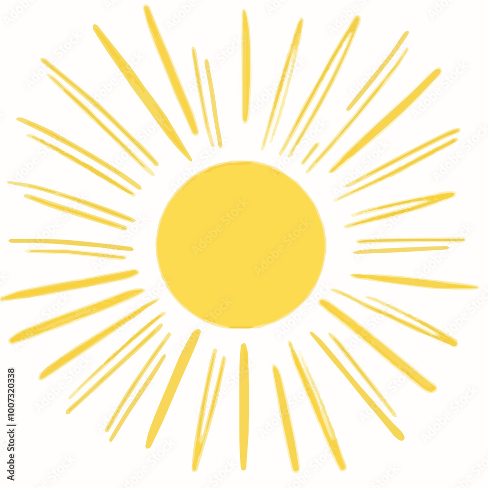 Minimalist sun illustration with bright yellow rays vector. Perfect for summer themes, logos, and educational materials. Minimalist sun illustration with bright yellow rays vector. Perfect for summer themes, logos, and educational materials.