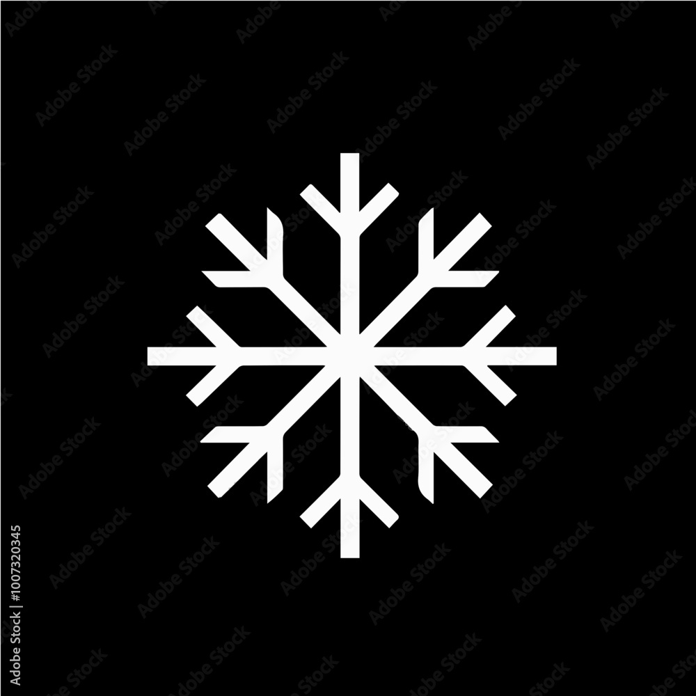 A minimalist snowflake vector logo in white on black, offering a clean and elegant look for seasonal branding. A minimalist snowflake vector logo in white on black, offering a clean and elegant look for seasonal branding.