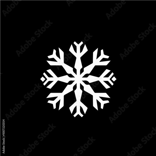 A symmetrical and elegant snowflake logo in white, set on a black background. Perfect for winter branding or seasonal logo design.